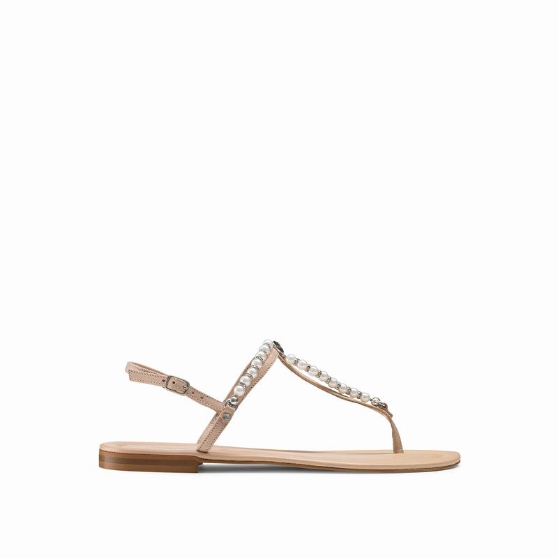 Russell & Bromley Pearly Pearl Trim Sandals Women's Brown [PVV5436CC]